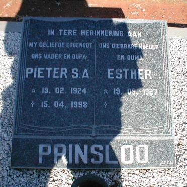 PRINSLOO Pieter S.A. 1924-1998 &amp; Esther 1927-