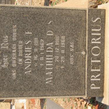 PRETORIUS Andries F. 1911-1962 &amp; Mathilda D.S. 1916-1968