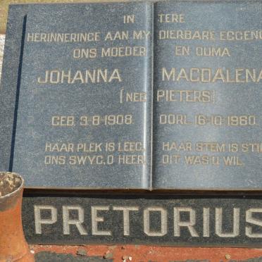 PRETORIUS Johanna Magdalena nee PIETERS 1908-1960