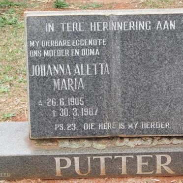 PUTTER Johanna Aletta Maria 1905-1987
