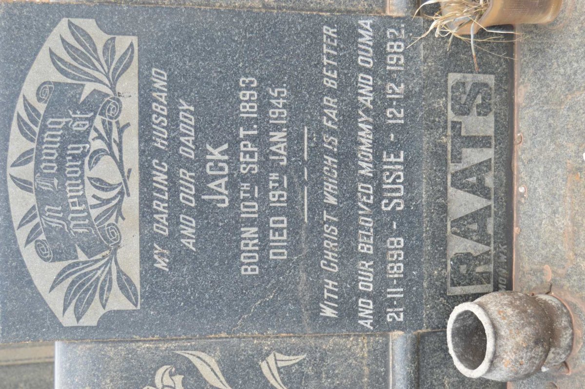 RAATS Jack 1893-1945 &amp; Susie 1898-1982
