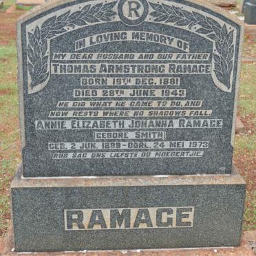RAMAGE Thomas Armstrong 1881-1943 &amp; Annie Elizabeth Johanna SMITH 1889-1973