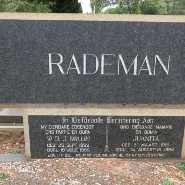 RADEMAN W.D.J. 1892-1965 &amp; Juanita 1901-1984