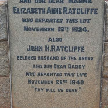 RATCLIFFE John H. -1940 &amp; Elizabeth Anne -1924