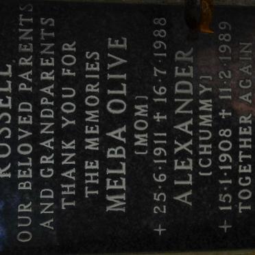 RUSSELL Alexander 1908-1989 &amp; Melba Olive 1911-1988