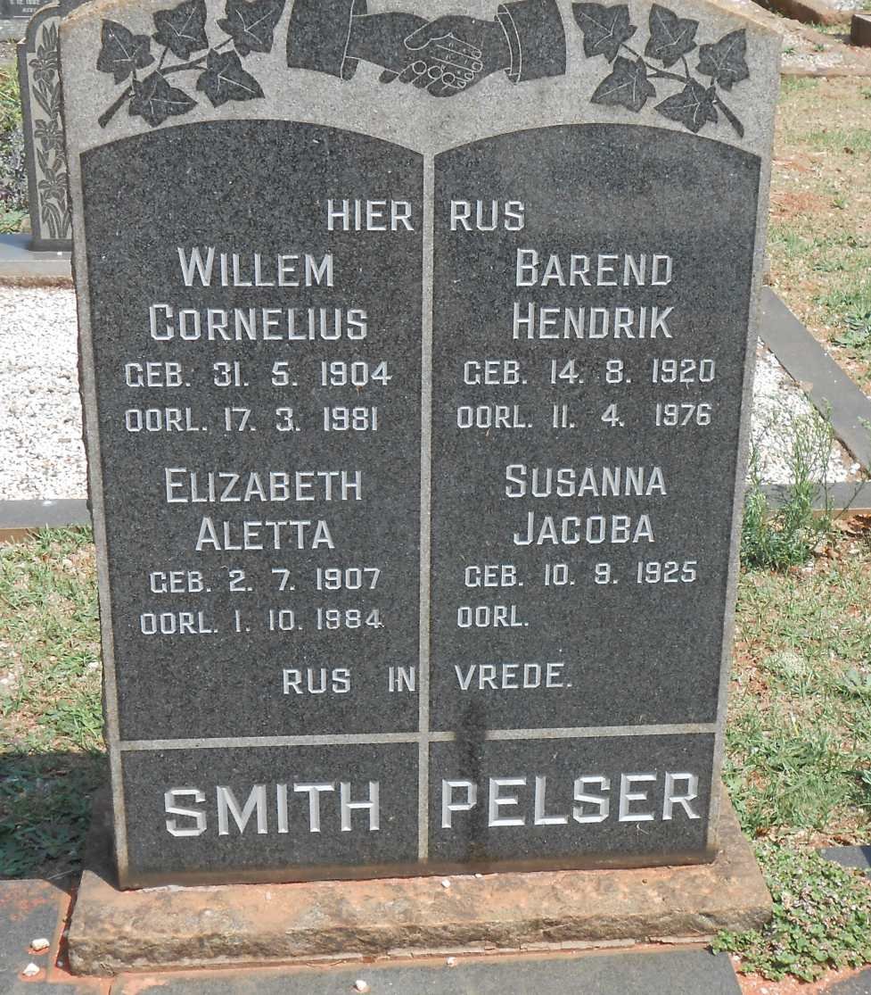 SMITH Willem Cornelius 1904-1981 &amp; Elizabeth Aletta 1907-1984 :: PELSER Barend Hendrik 1920-1976 &amp; Susanna Jacoba 1925-