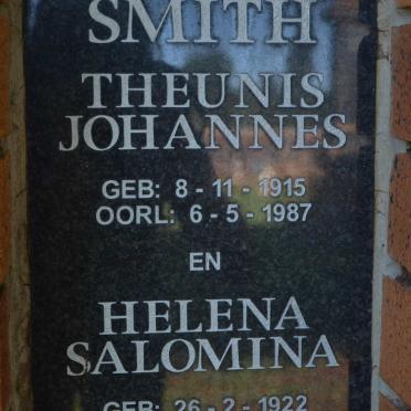 SMITH Theunis Johannes 1915-1987 &amp; Helena Salomina 1922-2001