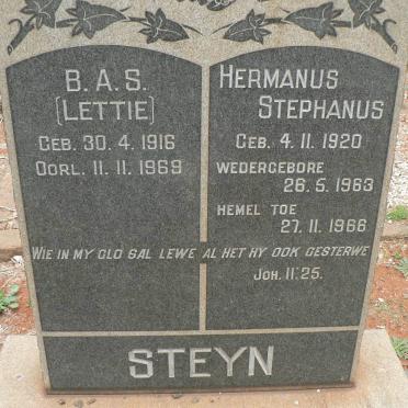 STEYN Hermanus Stephanus 1920-1966 &amp; B.A.S. 1916-1969