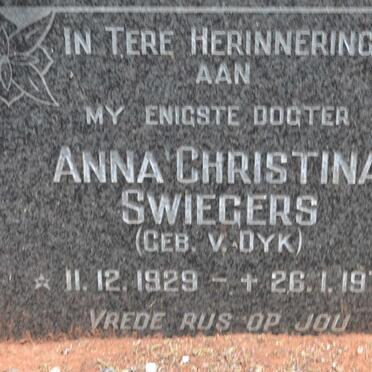 SWIEGERS Anna Christina nee V. DYK 1929-1973