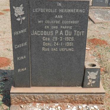 TOIT Jacobus P.A, du 1926-1961