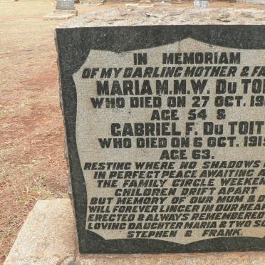 TOIT Gabriel F., du -1915 &amp; Maria M.M.W. -1906