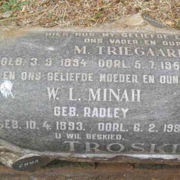TROSKIE M. Triegaardt 1894-1955 &amp; W.L. Minah RADLEY 1893-1983