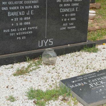 UYS Barend J.E. 1894-1968 &amp; Cornelia E. 1899-1985 :: FICK Maria Catharina nee UYS 1922-2007