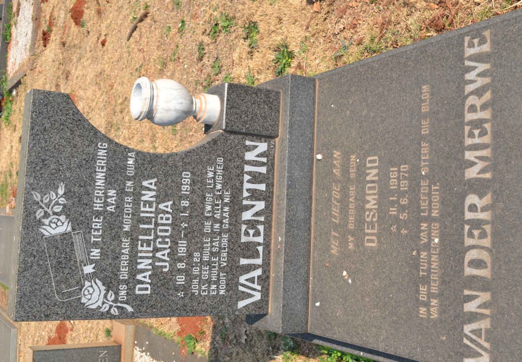 VALENTIN Danielliena Jacoba 1911-1990 :: VAN DER MERWE Desmond 1961-1970