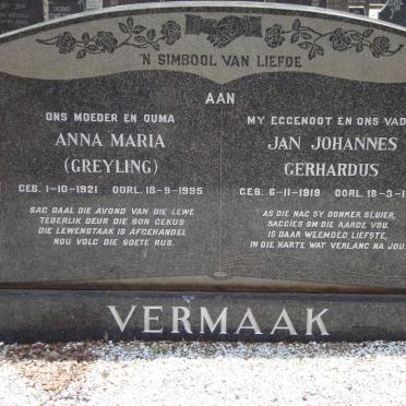 VERMAAK Jan Johannes Gerhardus 1919-1961 &amp; Anna Maria GREYLING 1921-1995