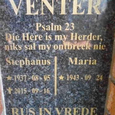 VENTER Stephanus 1937-2015 &amp; Maria 1943-