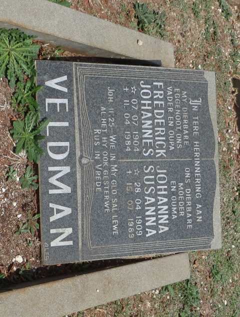 VELDMAN Frederick Johannes 1904-1984 &amp; Johanna Susanna 1909-1989
