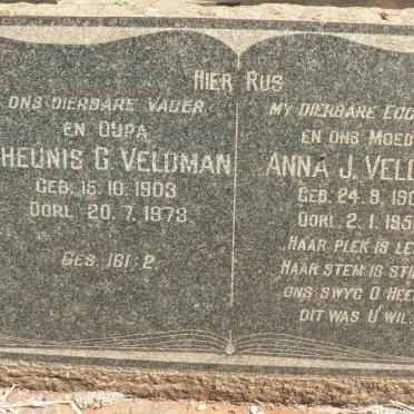 VELDMAN Theunis G. 1903-1973 &amp; Anna J. 1904-1953