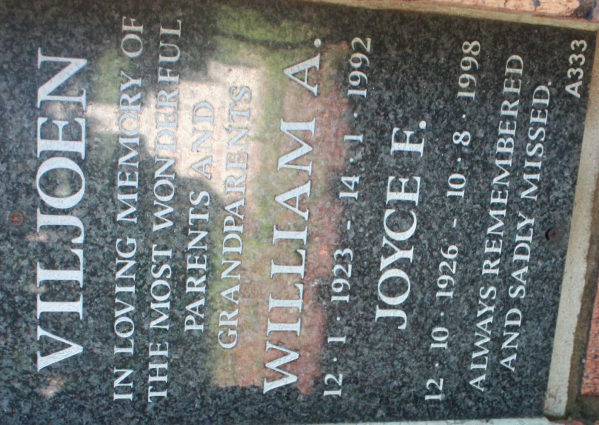 VILJOEN William A. 1923-1992 &amp; Joyce F. 1926-1998