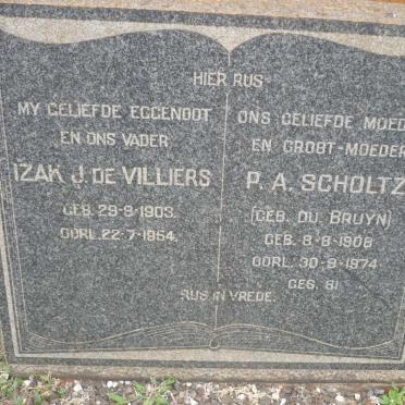 VILLIERS Izak J., de 1903-1954 &amp; P.A. SCHOLTZ nee DU BRUYN 1908-1974