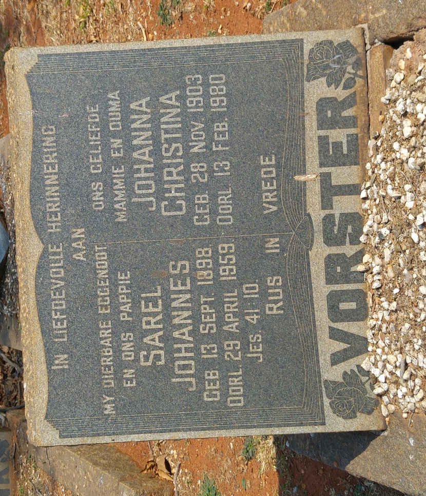 VORSTER Sarel Johannes 1898-1959 &amp; Johanna Christina 1903-1980