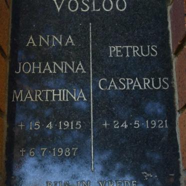 VOSLOO Petrus Casparus 1921- &amp; Anna Johanna Marthina 1915-1987