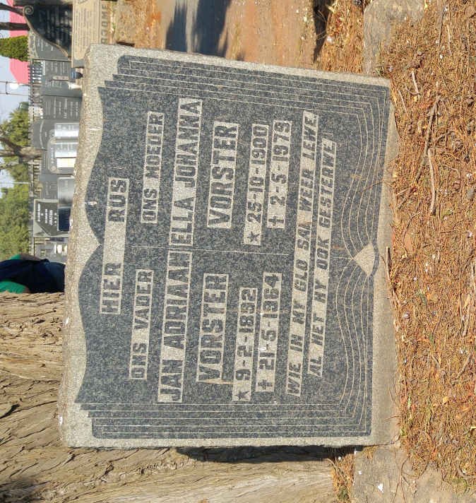 VORSTER Jan Adriaan 1892-1964 &amp; Ella Johanna 1900-1979