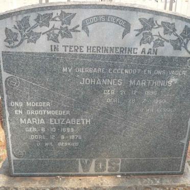 VOS Johannes Marthinus 1898-1950 &amp; Maria Elizabeth 1899-1978