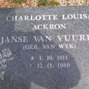 VUUREN Charlotte Louisa Ackron, Janse van nee VAN WYK 1911-1980