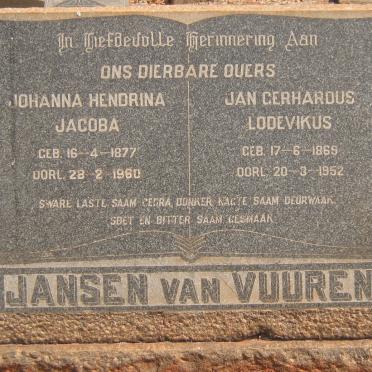 VUUREN Jan Gerhardus Lodevikus, Jansen van 1869-1952 &amp; Johanna Hendrina Jacoba 1877-1960