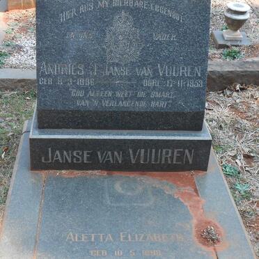 VUUREN Andries J., Janse van 1896-1953 &amp; Aletta Elizabeth 1898-19?6
