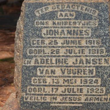 VUUREN Johannes, Jansen van 1916-1916 :: JANSEN VAN VUUREN Adeline 1924-1925
