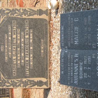 WATSON Stephen Francouis 1889-1971 &amp; Magrieta Elizabeth 1895-1954