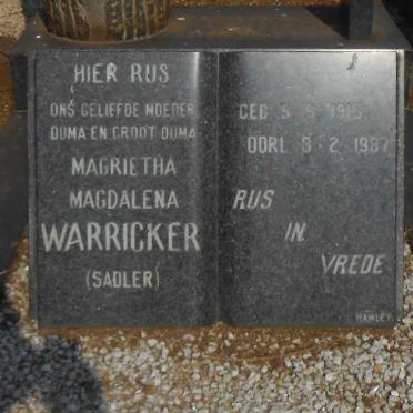 WARRICKER Magrietha Magdalena, nee SADLER 1915-1987