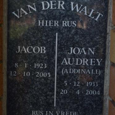 WALT Jacob, van der 1923-2005 &amp; Joan Audrey ADDINALL 1933-2004