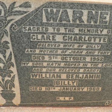 WARNE William Benjamin -1960 &amp; Clare Charlotte -1952