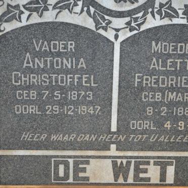 WET Antonia Christoffel, de 1873-1947 &amp; Aletta Fredrieka MARAIS 1880-1965