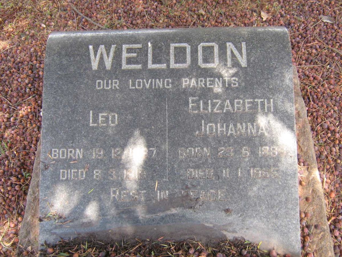 WELDON Leo 1887-1919 &amp; Elizabeth Johanna 1889-1965
