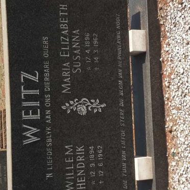 WEITZ Willem Hendrik 1894-1962 &amp; Maria Elizabeth Susanna 1896-1962