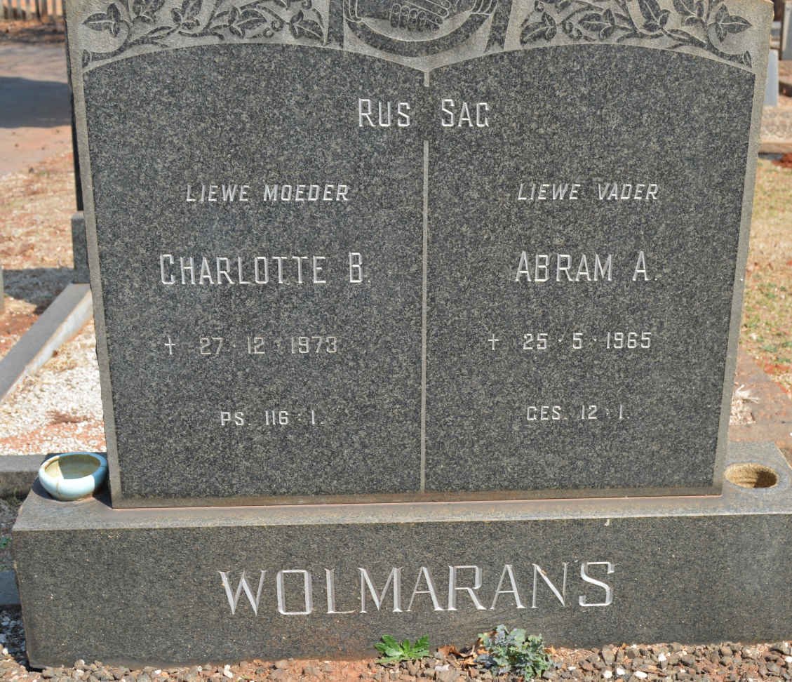 WOLMARANS Abram A. -1965 &amp; Charlotte B. -1973