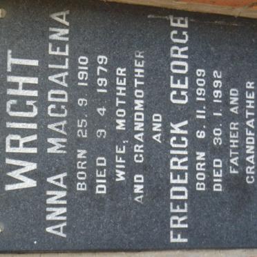 WRIGHT Frederick George 1909-1992 &amp; Anna Magdalena 1910-1979