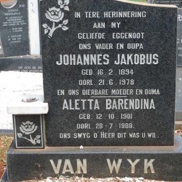 WYK Johannes Jakobus, van 1894-1978 &amp; Aletta Barendina 1901-1988