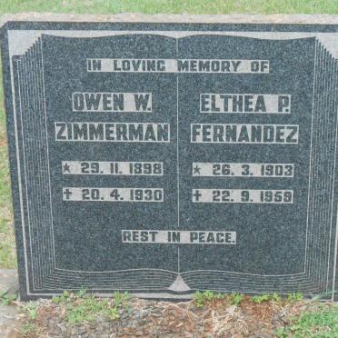 ZIMMERMAN Owen W. 1898-1930 &amp; Elthea P. Fernandez 1903-1959