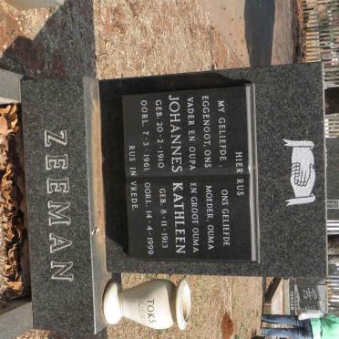 ZEEMAN Johannes 1910-1961 &amp; Kathleen 1913-1999