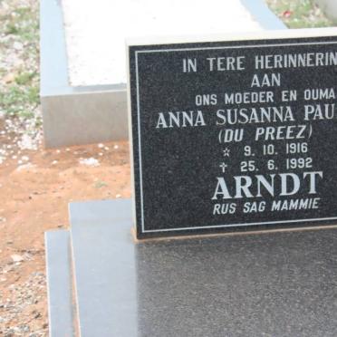 ARNDT Anna Susanna Paulina nee DU PREEZ 1916-1992