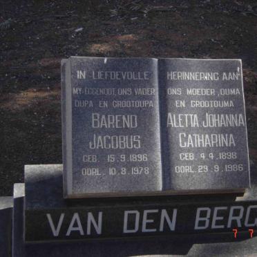 BERG Barend Jacobus, van der 1896-1978 &amp; Aletta Johanna Catharina 1898-1986