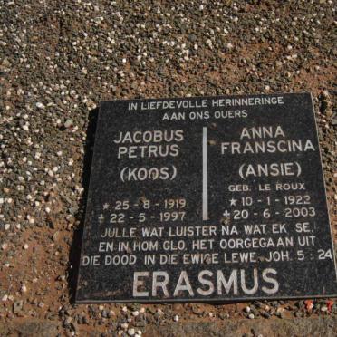 ERASMUS Jacobus Petrus 1919-1997 &amp; Anna Franscina LE ROUX 1922-2003