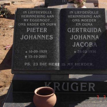 KRUGER Pieter Johannes 1929-2001 &amp; Gertruida Johanna Jacoba 1936-