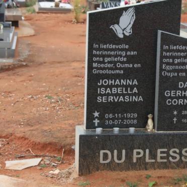 PLESSIS David Gerhardus Cornelius, du 1927-2005 &amp; Johanna Isabella Servasina 1929-2008