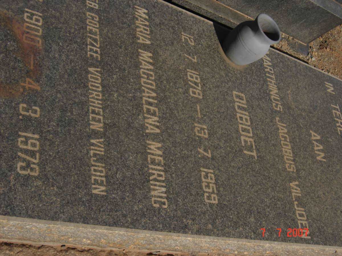 VILJOEN Marthinus Jacobus 1878-1959 & Maria Magdalena MEIRING previously VILJOEN nee COETZEE 1900-1973